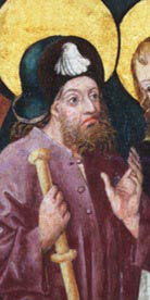 Jakobuspilger, Detail aus dem Kreuzaltar der Justinuskirche