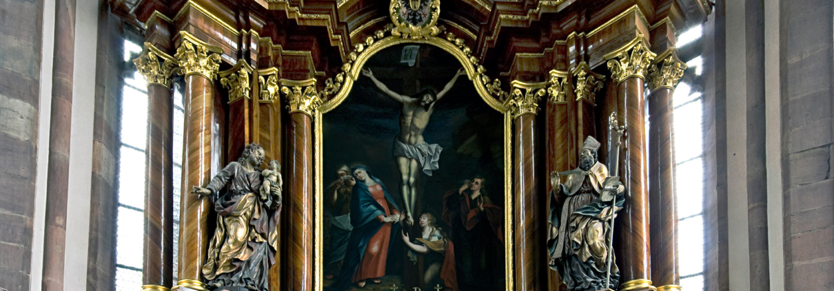 Barocker Hochaltar in der Justinuskirche Höchst, Ausschnittbild
