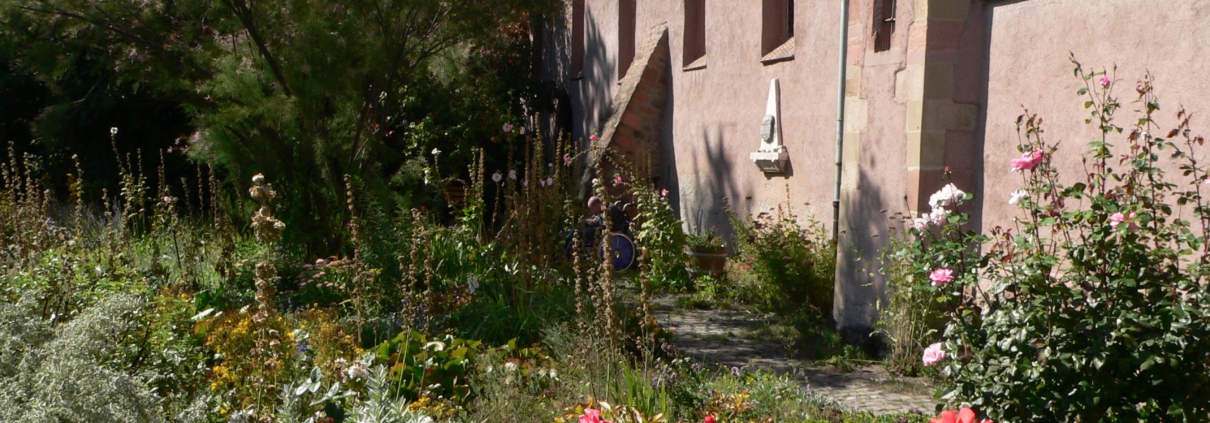 Garten der Justinuskirche in voller Blüte Garten der Justinuskirche in voller Blüte