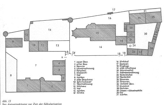 Geländeplan des ehemaligen Antoniterklosters Höchst